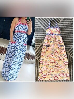70s Vintage DENISE ARE HERE Small Boho Halter Maxi Dress Hand Made